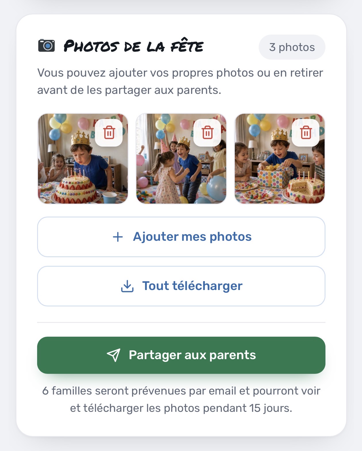 La galerie photos de la fête, partagée aux familles